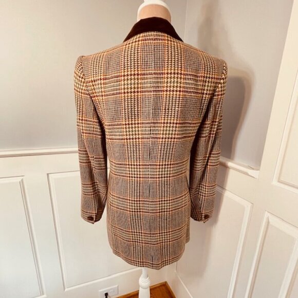 Pendleton Wool Vintage Plaid Equestrian Velvet Collar Blazer 8 Petite - Picture 6 of 10